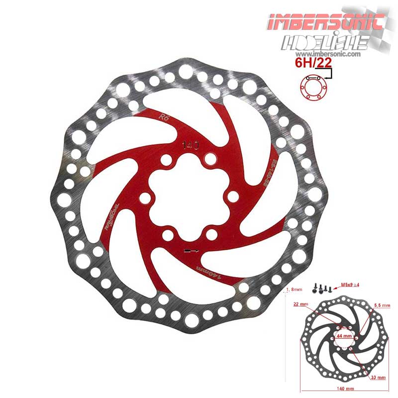 DISCO DE FRENO 160MM. ALIGERADO 6 TORNILLOS (ROJO)