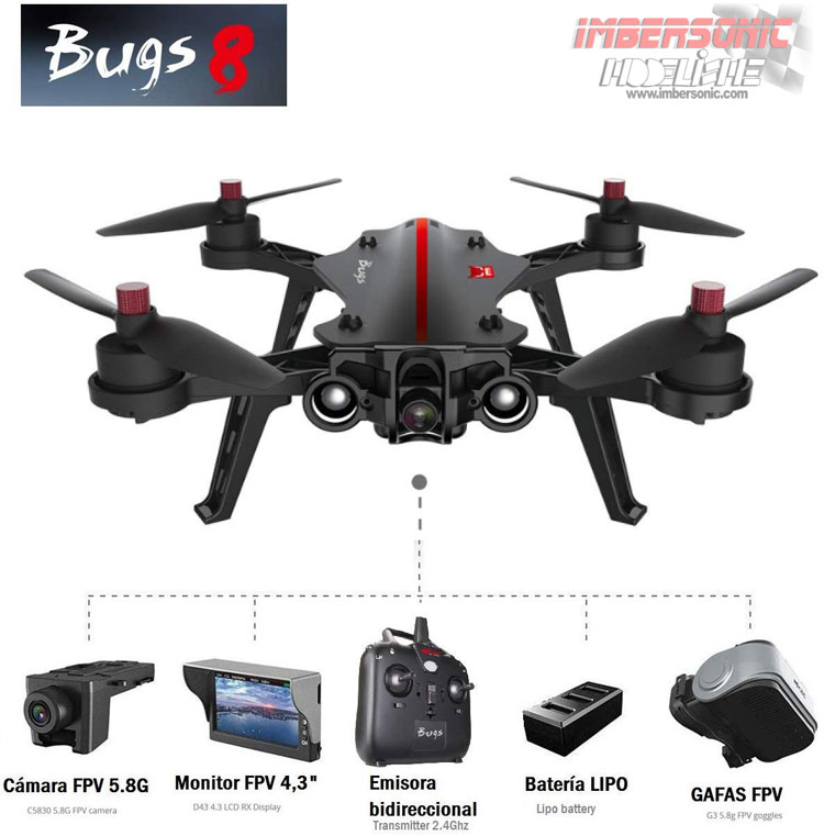 DRON FPV BUGS B8 CAMARA+MONITOR+GAFAS