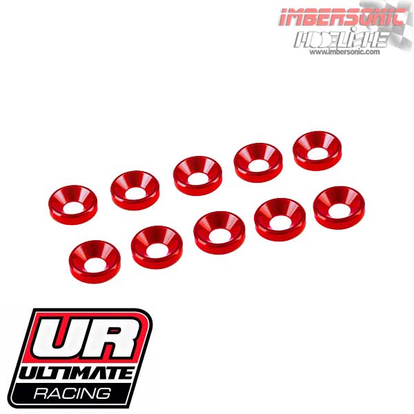 ARANDELA CONICA ALUMINIO ROJA M4 (10 unid.) ULTIMATE RACING UR-1511-R