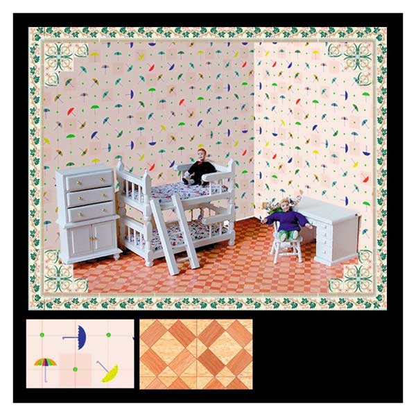 PAPEL PINTADO Y SUELO PARA CASA DE MUÑECAS REF. 34460